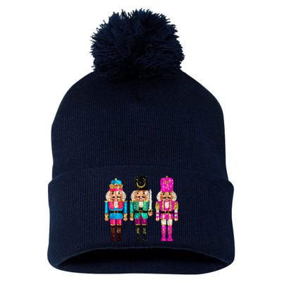 S.E.Q.U.I.N Cheerful S.P.A.R.K.L.Y Nutcrackers Christmas Pom Pom 12in Knit Beanie