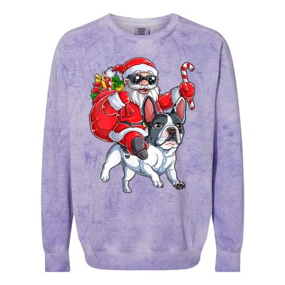 S Christmas Santa Claus Riding French Bulldog Xmas S Dog Vneck Colorblast Crewneck Sweatshirt