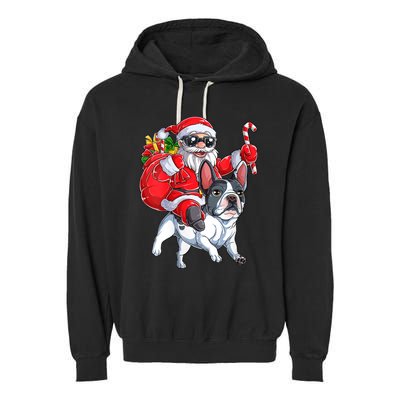 S Christmas Santa Claus Riding French Bulldog Xmas S Dog Vneck Garment-Dyed Fleece Hoodie