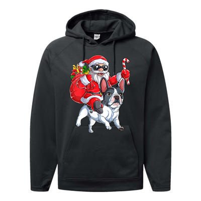 S Christmas Santa Claus Riding French Bulldog Xmas S Dog Vneck Performance Fleece Hoodie