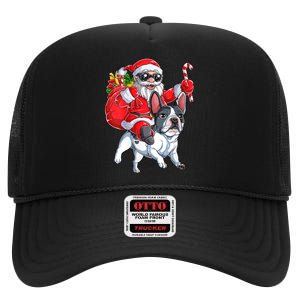 S Christmas Santa Claus Riding French Bulldog Xmas S Dog Vneck High Crown Mesh Back Trucker Hat