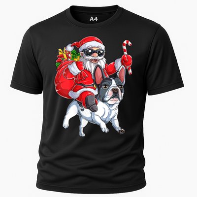 S Christmas Santa Claus Riding French Bulldog Xmas S Dog Vneck Cooling Performance Crew T-Shirt