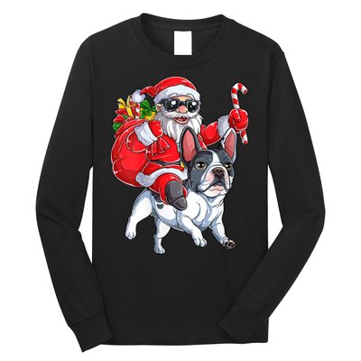 S Christmas Santa Claus Riding French Bulldog Xmas S Dog Vneck Long Sleeve Shirt