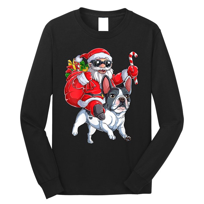 S Christmas Santa Claus Riding French Bulldog Xmas S Dog Vneck Long Sleeve Shirt