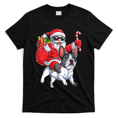 S Christmas Santa Claus Riding French Bulldog Xmas S Dog Vneck T-Shirt