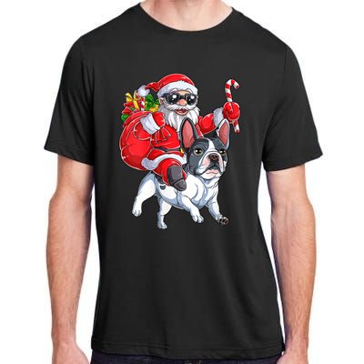 S Christmas Santa Claus Riding French Bulldog Xmas S Dog Vneck Adult ChromaSoft Performance T-Shirt