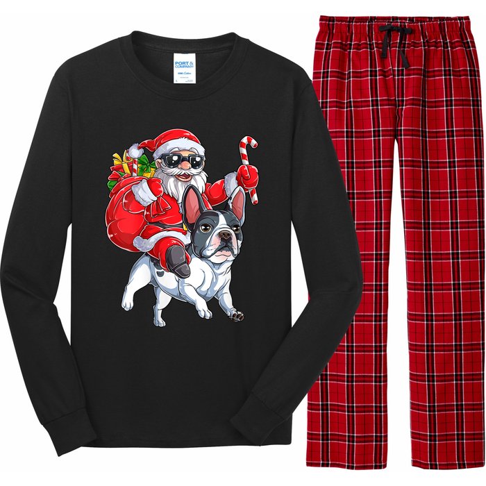 S Christmas Santa Claus Riding French Bulldog Xmas S Dog Vneck Long Sleeve Pajama Set