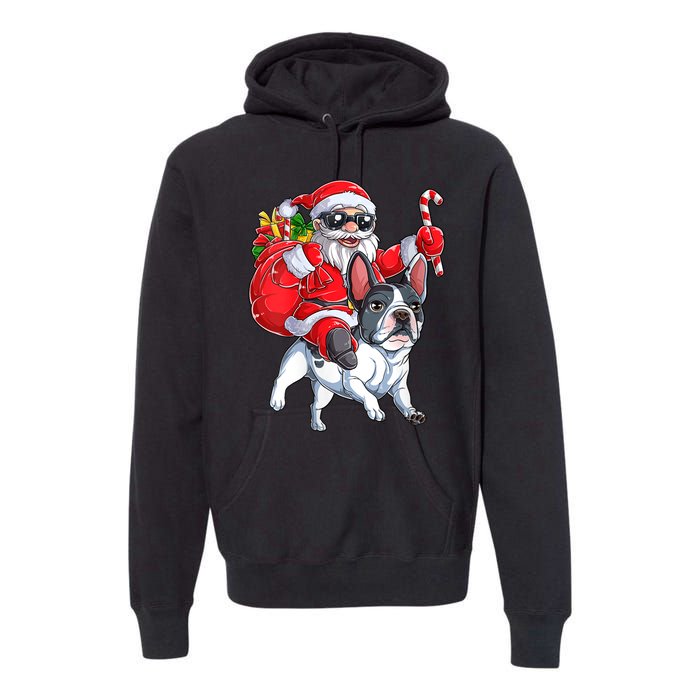 S Christmas Santa Claus Riding French Bulldog Xmas S Dog Vneck Premium Hoodie