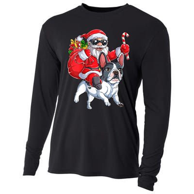 S Christmas Santa Claus Riding French Bulldog Xmas S Dog Vneck Cooling Performance Long Sleeve Crew