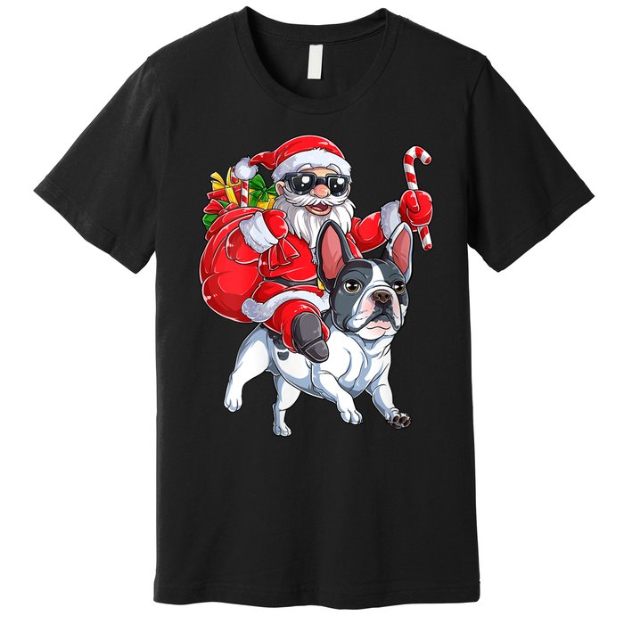 S Christmas Santa Claus Riding French Bulldog Xmas S Dog Vneck Premium T-Shirt