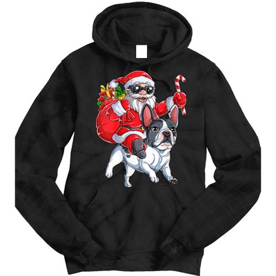 S Christmas Santa Claus Riding French Bulldog Xmas S Dog Vneck Tie Dye Hoodie