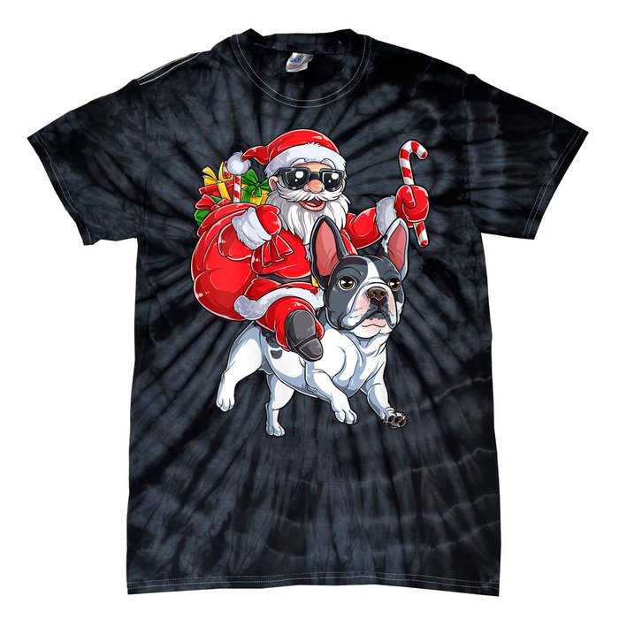 S Christmas Santa Claus Riding French Bulldog Xmas S Dog Vneck Tie-Dye T-Shirt