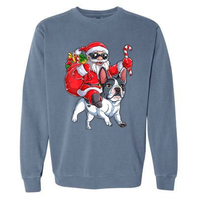 S Christmas Santa Claus Riding French Bulldog Xmas S Dog Vneck Garment-Dyed Sweatshirt