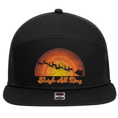 Santa Claus Sleigh All Day Retro Sunset Christmas Design Gift 7 Panel Mesh Trucker Snapback Hat