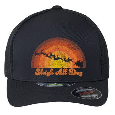 Santa Claus Sleigh All Day Retro Sunset Christmas Design Gift Flexfit Unipanel Trucker Cap