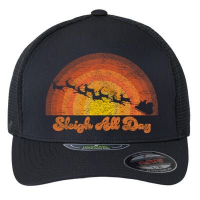 Santa Claus Sleigh All Day Retro Sunset Christmas Design Gift Flexfit Unipanel Trucker Cap