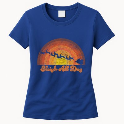 Santa Claus Sleigh All Day Retro Sunset Christmas Design Gift Womens T-Shirt