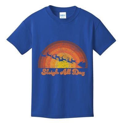 Santa Claus Sleigh All Day Retro Sunset Christmas Design Gift Kids T-Shirt