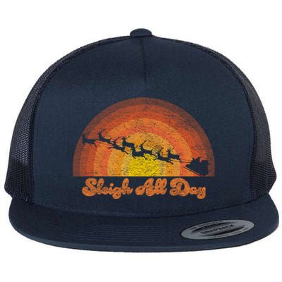 Santa Claus Sleigh All Day Retro Sunset Christmas Design Gift Flat Bill Trucker Hat