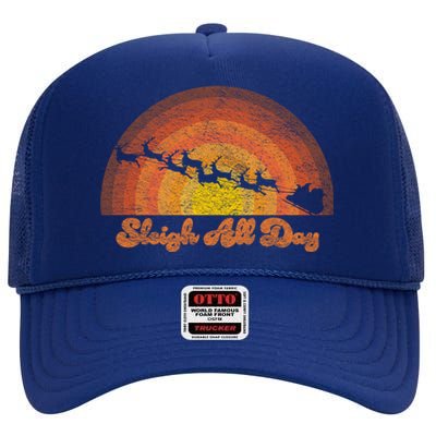 Santa Claus Sleigh All Day Retro Sunset Christmas Design Gift High Crown Mesh Back Trucker Hat