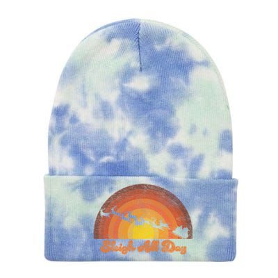 Santa Claus Sleigh All Day Retro Sunset Christmas Design Gift Tie Dye 12in Knit Beanie