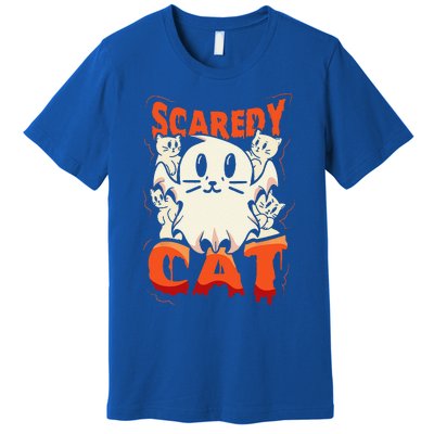 Scaredy Cat Spooky Ghost Halloween Costume Cat Lover Gift Premium T-Shirt