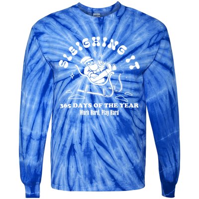 Santa Claus Sleighing It 365 Days A Year Christmas Sleigh Funny Gift Tie-Dye Long Sleeve Shirt