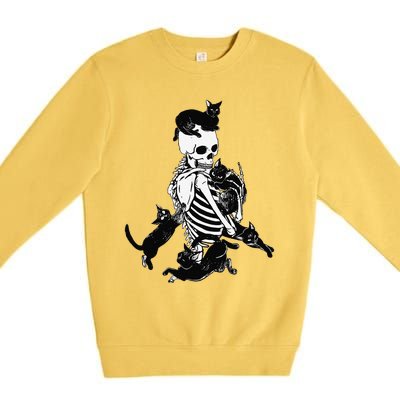 Skeleton Cat Skull Kitty Cute Cat Goth Halloween Premium Crewneck Sweatshirt