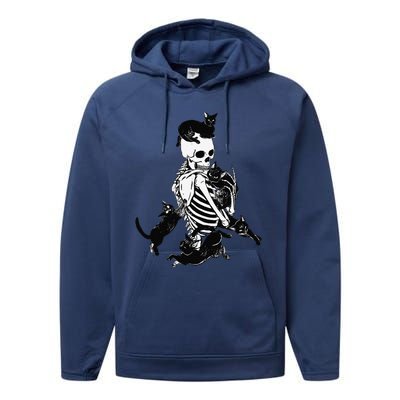 Skeleton Cat Skull Kitty Cute Cat Goth Halloween Performance Fleece Hoodie