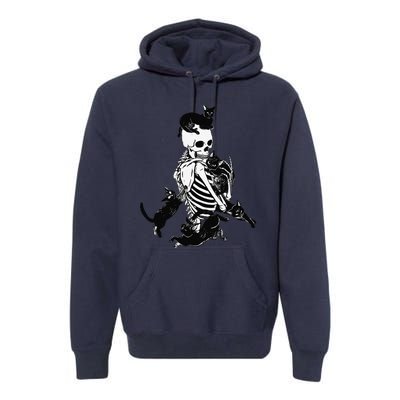 Skeleton Cat Skull Kitty Cute Cat Goth Halloween Premium Hoodie