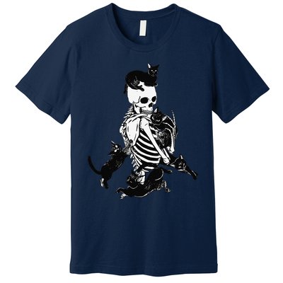 Skeleton Cat Skull Kitty Cute Cat Goth Halloween Premium T-Shirt