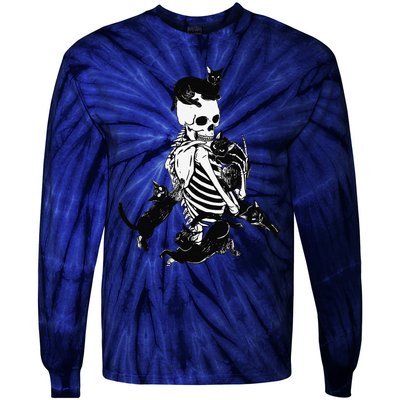 Skeleton Cat Skull Kitty Cute Cat Goth Halloween Tie-Dye Long Sleeve Shirt