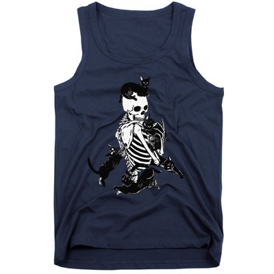 Skeleton Cat Skull Kitty Cute Cat Goth Halloween Tank Top