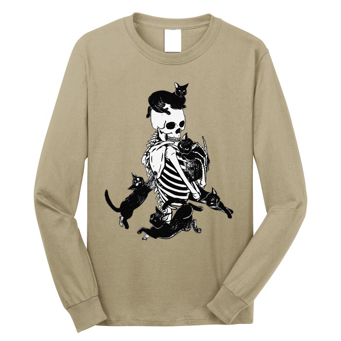 Skeleton Cat Skull Kitty Cute Cat Goth Halloween Long Sleeve Shirt