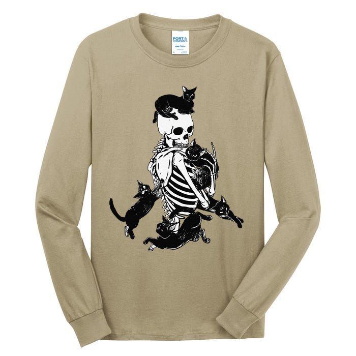 Skeleton Cat Skull Kitty Cute Cat Goth Halloween Tall Long Sleeve T-Shirt