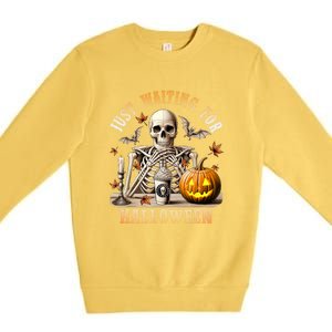 Skeleton Coffee Spooky Season Just Waiting For Halloween Premium Crewneck Sweatshirt