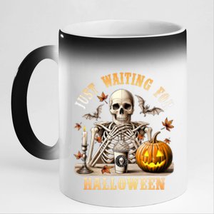 Skeleton Coffee Spooky Season Just Waiting For Halloween 11oz Black Color Changing Mug