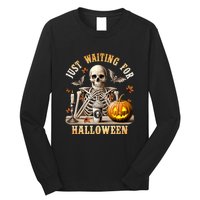 Skeleton Coffee Spooky Season Just Waiting For Halloween Long Sleeve Shirt