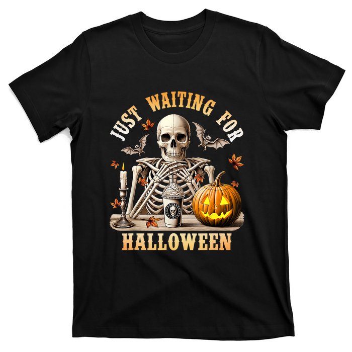 Skeleton Coffee Spooky Season Just Waiting For Halloween T-Shirt