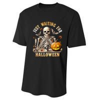 Skeleton Coffee Spooky Season Just Waiting For Halloween Performance Sprint T-Shirt