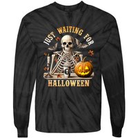 Skeleton Coffee Spooky Season Just Waiting For Halloween Tie-Dye Long Sleeve Shirt