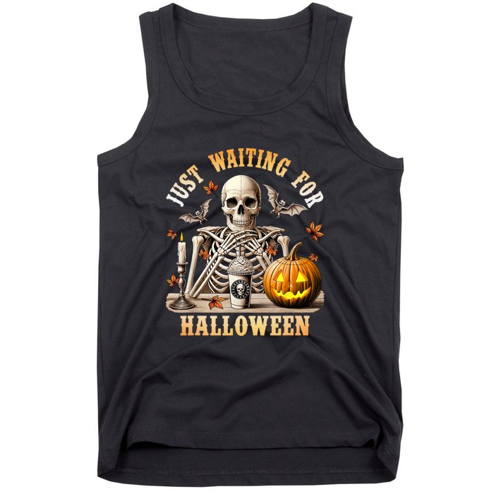 Skeleton Coffee Spooky Season Just Waiting For Halloween Tank Top