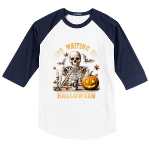 Skeleton Coffee Spooky Season Just Waiting For Halloween Baseball Sleeve Shirt