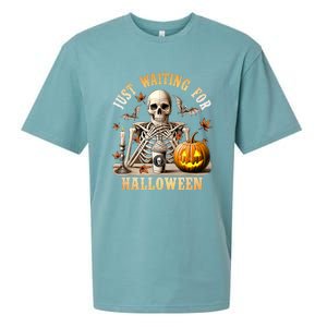 Skeleton Coffee Spooky Season Just Waiting For Halloween Sueded Cloud Jersey T-Shirt