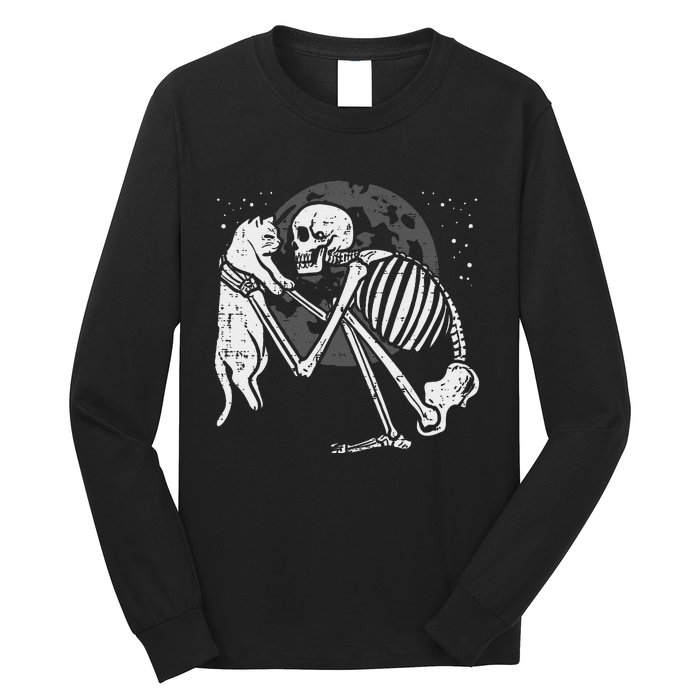 Skeleton Cat Skull Kitty Cute Goth Halloween Long Sleeve Shirt