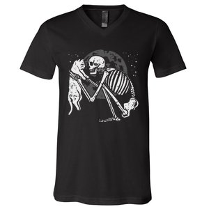 Skeleton Cat Skull Kitty Cute Goth Halloween V-Neck T-Shirt