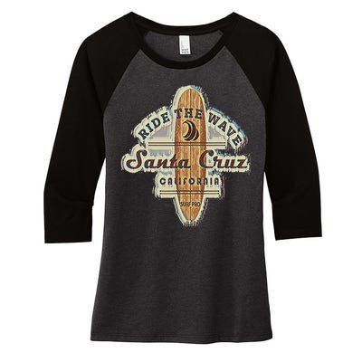 Santa Cruz Surfer Surfboard Vintage Women's Tri-Blend 3/4-Sleeve Raglan Shirt