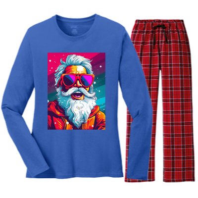 Santa Claus Sunglasses Pop Art Santa Claus Christmas Meaningful Gift Women's Long Sleeve Flannel Pajama Set 