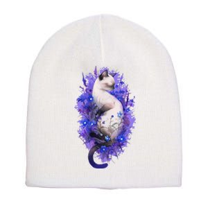 Siamese Cat Sleeping In Lavender Short Acrylic Beanie