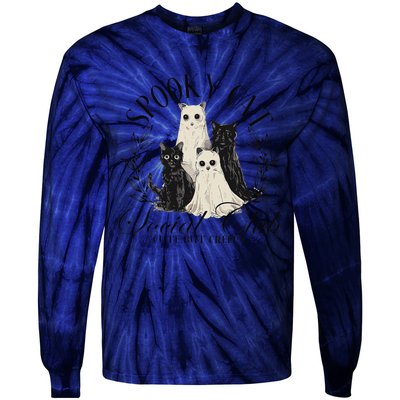 Spooky Cat Social Club Ghost Cat Halloween Gothic Black Cat Tie-Dye Long Sleeve Shirt